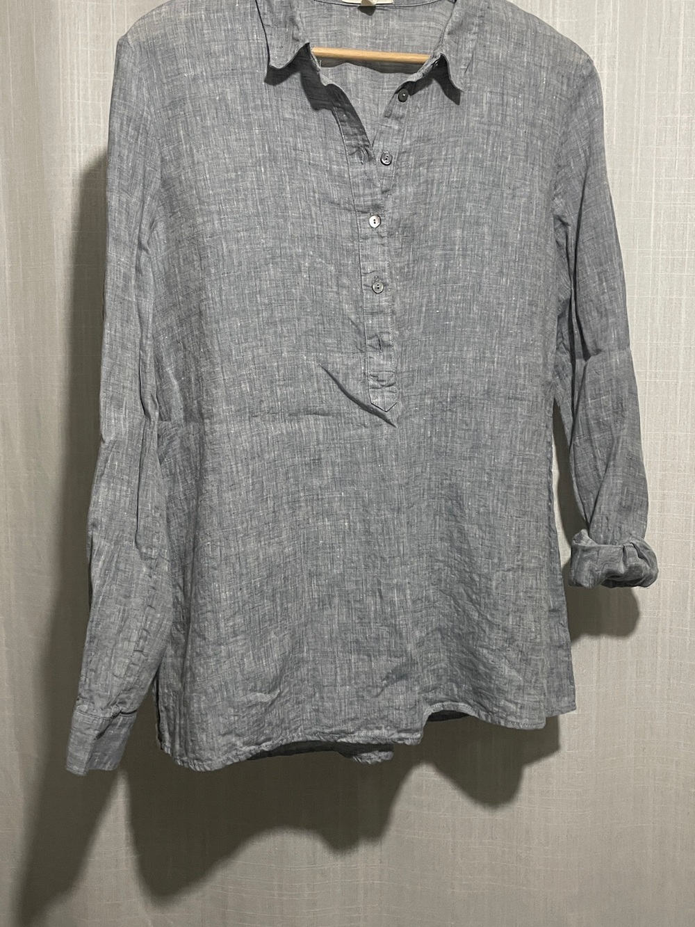 Eileen Fisher Heathered Gray 1/2 Button-Front Casual Shirt, S/P